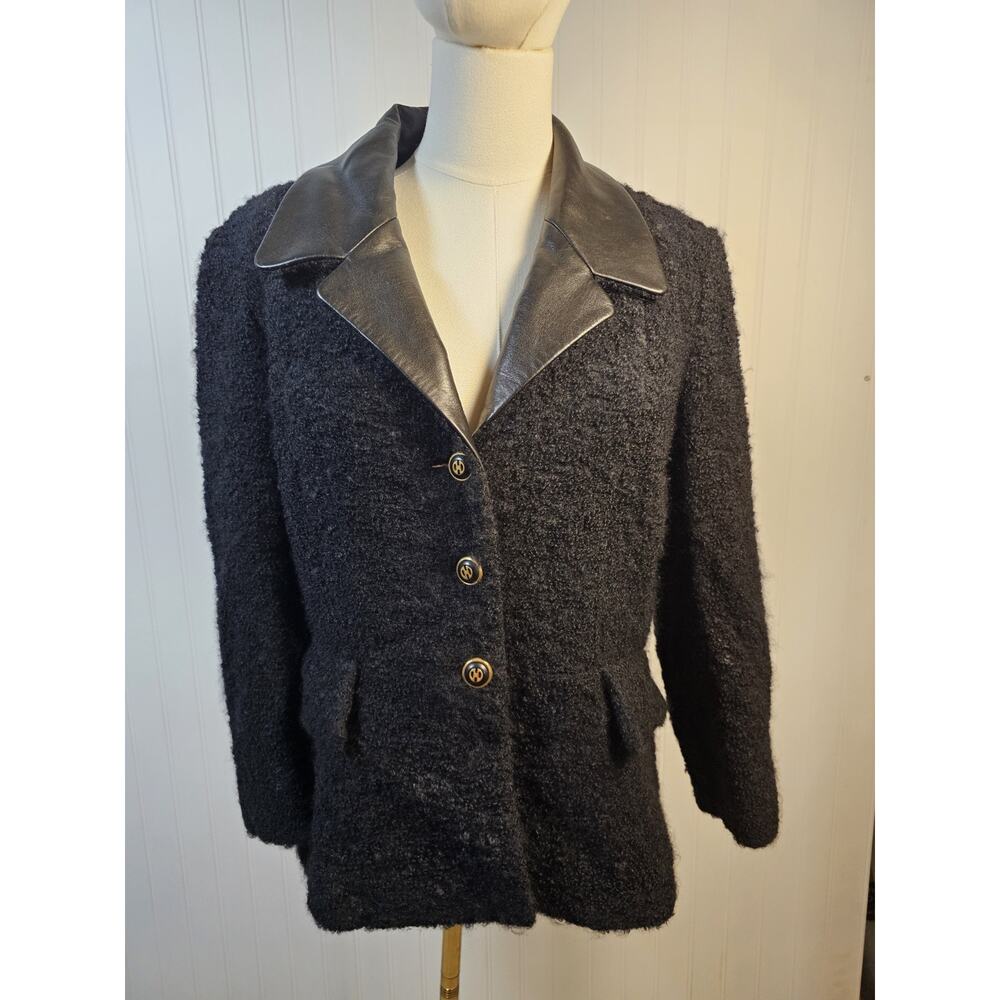 Celine Paris Vintage Wool Mohair‎ Leather Blazer Women's Size 42 Authenticated